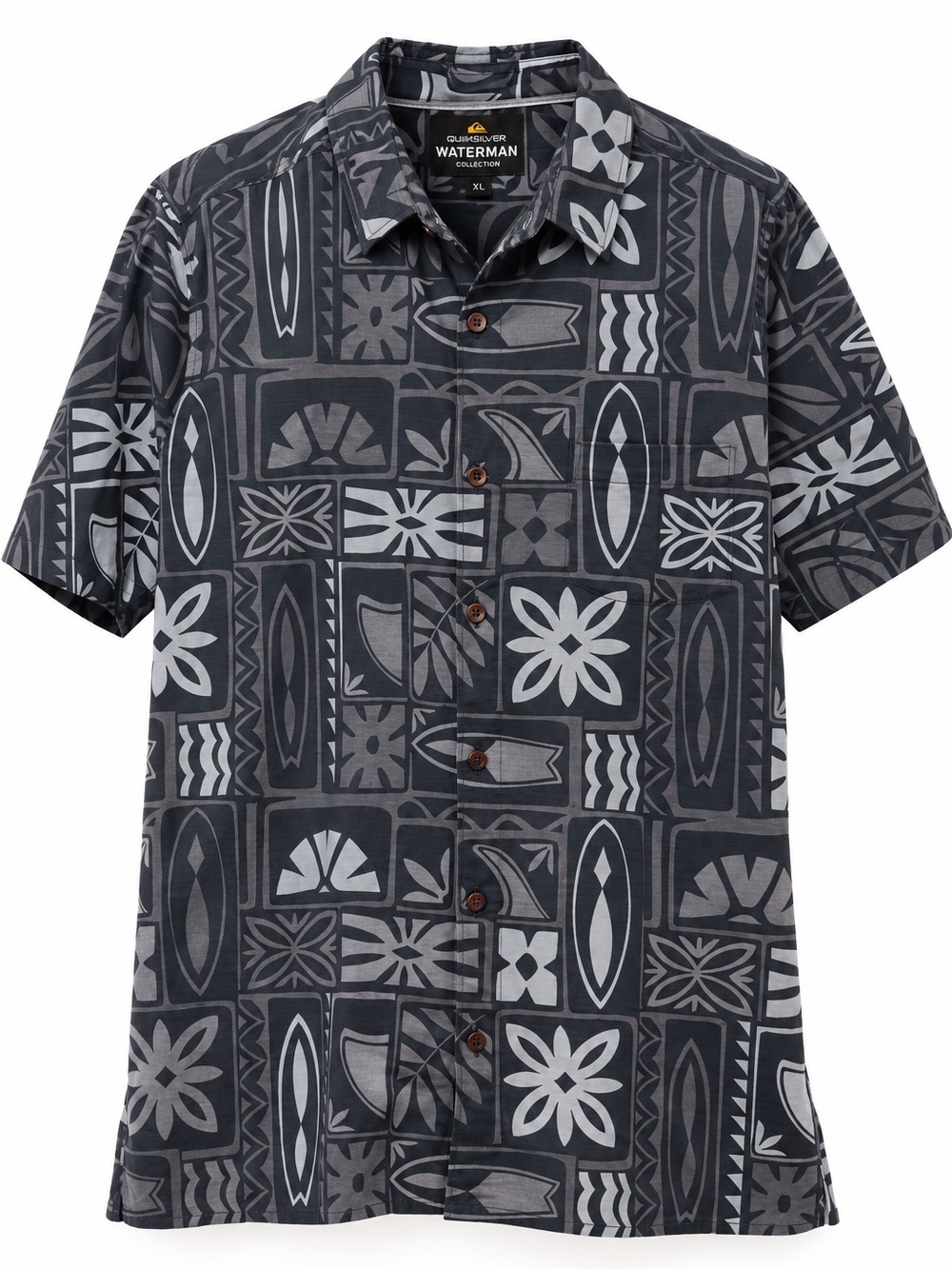 NWT Quiksilver Waterman Boarder Line Shirt Men’s XL Phantom Hawaiian Aloha